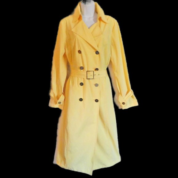 Worth Jackets & Blazers - Worth New York Designer Yellow Trench Coat Double Breasted Belted Back Cape USA